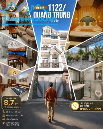 Kẹt tiền! Bán nhà HXH 10m 1122 Quang Trung P8 4x17m CN 65m² 5L khu cao lầu còn 8,7 tỷ TL