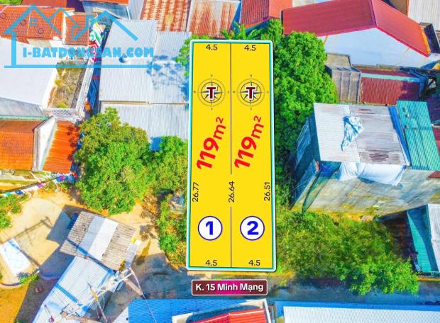 BÁN 2 LÔ ĐẤT 119M2 KIỆT 15 MINH MẠNG, GẦN ĐÀN NAM GIAO, P. THỦY XUÂN, TP HUẾ, CHỈ 1,38 TỶ