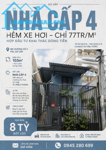 CHDV HXH 5M 88 ĐS 2 P16 4,2X22 CN 103M2 gần chợ Xóm Mới, nhà C4 ĐCT 12TR/T giá chỉ 8 TỶ TL