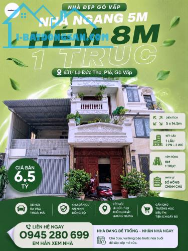 100tr/m² HXH 8M 631 Lê Đức Thọ P16 5x14.5 CN64m² 2L 2PN phù hợp đầu tư Chỉ 6.5 Tỷ TL