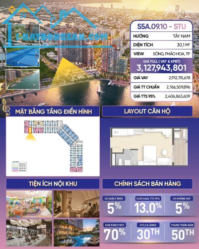 Bán căn Studio view sông view pháo hoa thuộc dự án Sun Symphony 5 ven sông Hàn