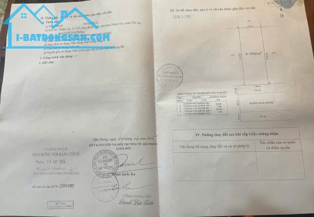 Bán lô đất 150 M TĐC Vườn Hồng Hải An