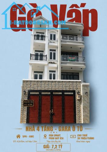 Nhà mới hẻm 5m thông 256 Phan Huy Ích P12 4,2x15M NH 7,5M 4 Lầu ĐCT 20tr Giá 7,2 Tỷ TL