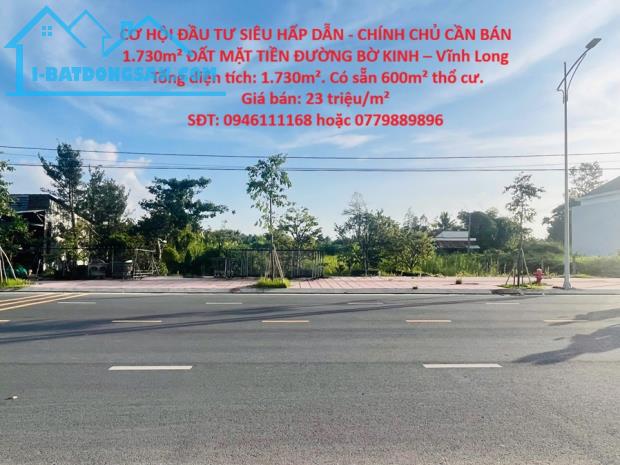 CƠ HỘI ĐẦU TƯ SIÊU HẤP DẪN - CHÍNH CHỦ CẦN BÁN 1.730m² ĐẤT MẶT TIỀN ĐƯỜNG BỜ KINH – Vĩnh