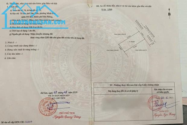 Bán lô đất mặt đường Dân Tiến, Minh Đức, Nam Đồ Sơn, Hải Phòng - Diện tích : 93m2