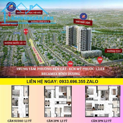 Căn Hộ Saint Mary Light ở cụm KCN Mỹ Phước 1,2,3,4 chỉ 1,1 tỷ/39m2 2PN 168tr nhận nhà
