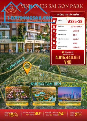 DỰ ÁN VINHOMES SAI GON PARK- 144M2- GIÁ HƠN 4 TỶ - LIÊN HỆ CHO EM XEM DỰ ÁN