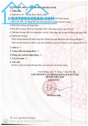 CHÍNH CHỦ BÁN LÔ ĐẤT ĐẸP TẠI XÃ THÁI BÌNH, YÊN SƠN, TUYÊN QUANG