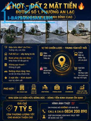 🔥 HOT – ĐẤT 2 MẶT TIỀN ĐƯỜNG SỐ 1, PHƯỜNG AN LẠC 💰 Giá: 7,5 tỷ (còn thương lượng)
