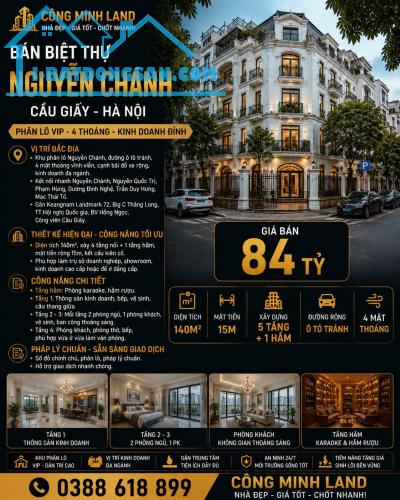 BÁN BIỆT THỰ NGUYỄN CHÁNH - CẦU GIẤY - PHÂN LÔ VIP, 4 THOÁNG, KINH DOANH ĐỈNH - 140M2 - 5