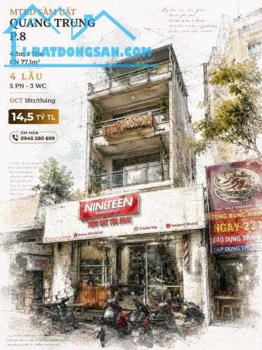 MTKD sầm uất Quang Trung P8 4,5m x 17m CN 77,1m² 4L 5PN 3WC ĐCT 18tr/thg giá 14,5 tỷ TL