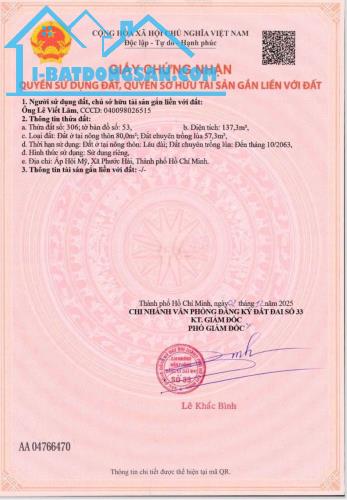 CHỦ KẸT TIỀN GỬI BÁN GẤP LÔ ĐẤT CÁCH BIỂN PHƯỚC HẢI LỘC AN 2KM GIÁ 999TR