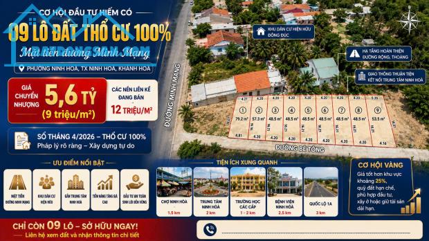 Bán sĩ 9 lô Phường Ninh Hòa - Khánh Hòa, đất thổ cư đường Minh Mạng