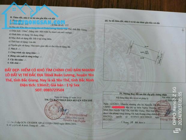 ĐẤT ĐẸP- HIẾM CÓ KHÓ TÌM CHÍNH CHỦ BÁN NHANH LÔ ĐẤT VỊ TRÍ ĐẮC ĐỊA TẠI huyện Yên Thế,