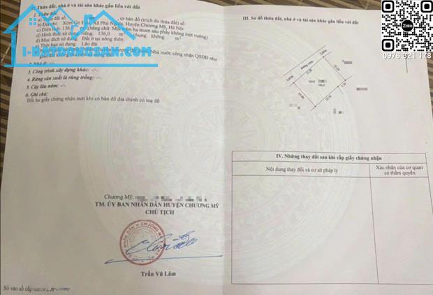 Bán đất Phú Nghĩa Chương Mỹ 136m2 ô tô tận đất, sát KCN, tài chính 4 tỷ.