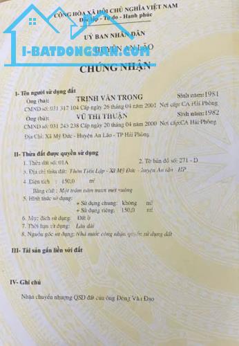 Bán đất Mỹ Đức - An Lão - Hải Phòng