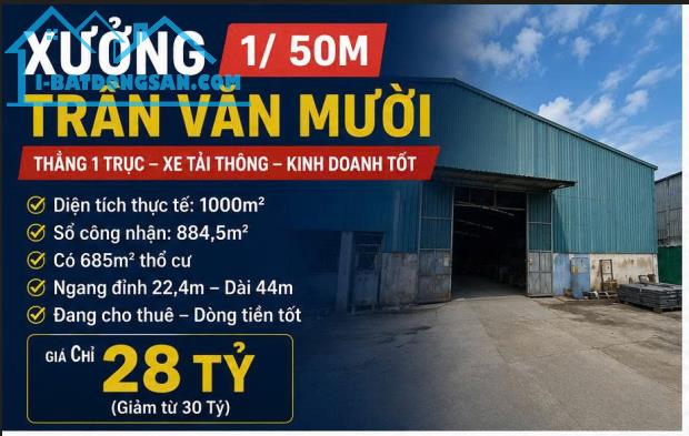 Bán gấp Đất 1000m2 Trần Văn Mười, Hóc Môn. Dòng tiền tốt, giá 28 tỷ.