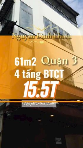 XE HƠI NGỦ TRONG NHÀ QUẬN 3, NGUYỄN ĐÌNH CHIỂU 61M2 NGANG 5.7M, 4 TẦNG 5PN CHỈ NHỈNH 15 TỶ
