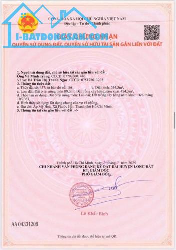 BÁN NHANH ĐẤT 2tỷ TRẤN PHƯỚC HẢI - LONG ĐẤT - BRVT( Nay là Xã Phước Hải - TP HCM)