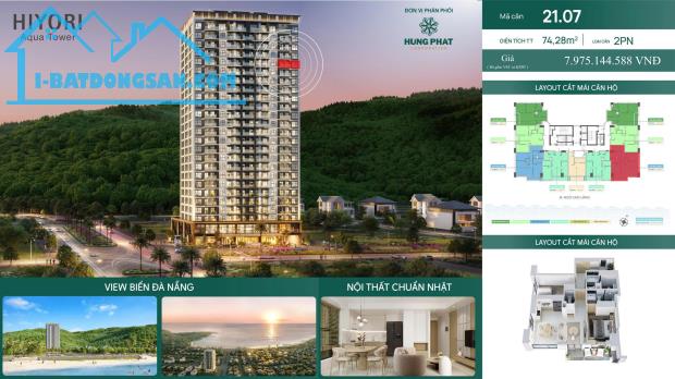 HIYORI AQUA TOWER - Căn góc 2PN full giá 7.975 TỶ view trực diện biển Đà Nẵng
