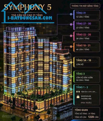 Bán căn hộ 1PN 45m2 tại Symphony 5, chỉ 52 tr/m2, Tối đa công năng và hiệu quả dòng tiền