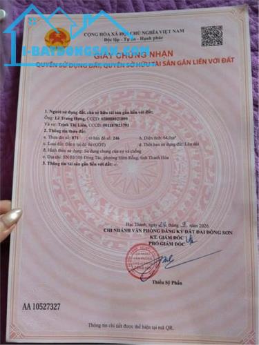HOT HOT – CHÍNH CHỦ CẦN BÁN LÔ ĐẤT Số 03/108 Đông Tác (Phố Kết), P.Đông Thọ, TP.Thanh