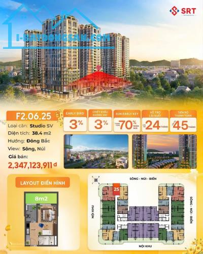 Căn hộ studio sân vườn view sông hướng biển, pháo hoa, núi Ngũ Hành Sơn, Đà Nẵng.
