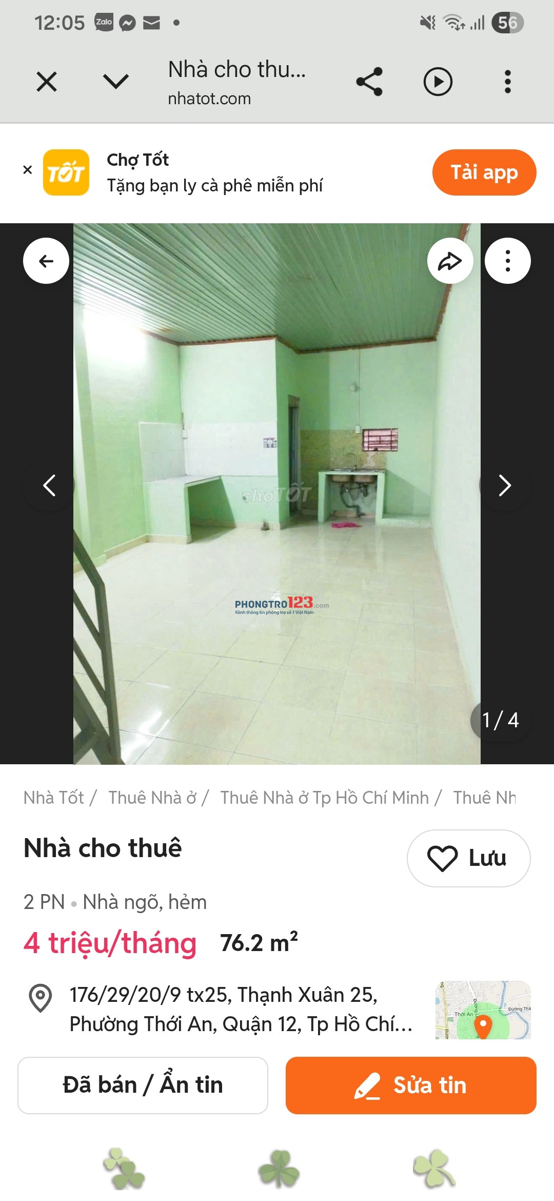 Mình là chính chủ, cho thuê với giá 4tr ngang 4mx 12m, trệt +01 lửng