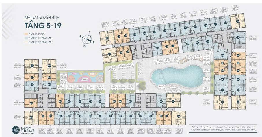 Bán căn hộ chung cư Legacy Prime, Thuận An, tiện ích đầy đủ, hướng Đông Bắc, 55,7m2