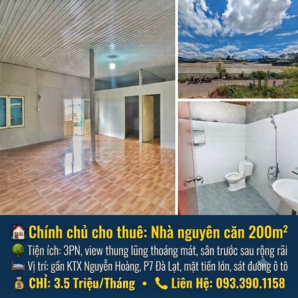 🏡 CHO THUÊ NHÀ NGUYÊN CĂN 200m² ĐÀ LẠT – 3 PHÒNG NGỦ – VIEW THOÁNG ĐÃNG